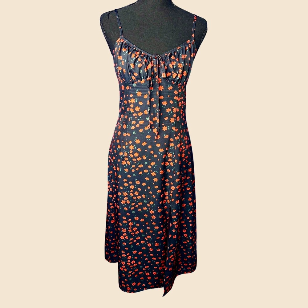 Womens Dark Floral Slip Dress Sz S Cottagecore Romantic Milkmaid Peasant Grunge - Picture 2 of 8
